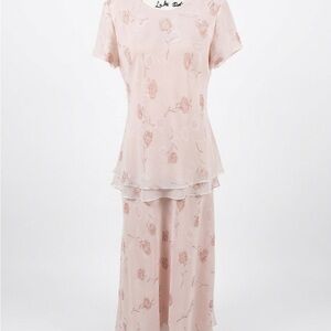2 Piece SET-Soft PINK Floral Two-Piece Dress Set SIZE 12 MISSES